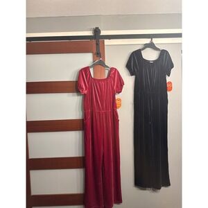 2 Wonder Nation Velvet Jumpsuits Girls NWT S- XXL 18 maroon & black with Pockets